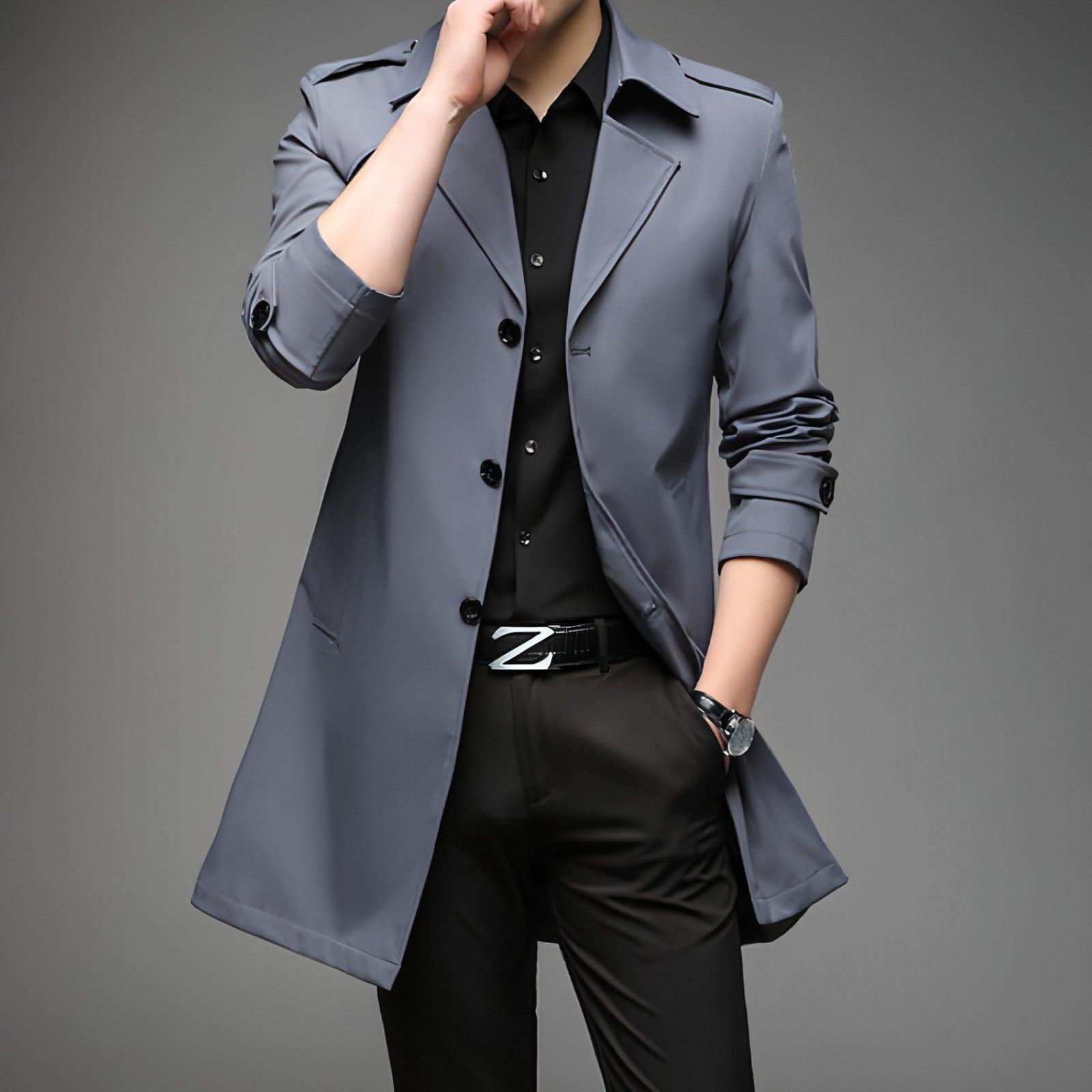 UrbanLayer™ – Mid-Length Trench Coat for Men