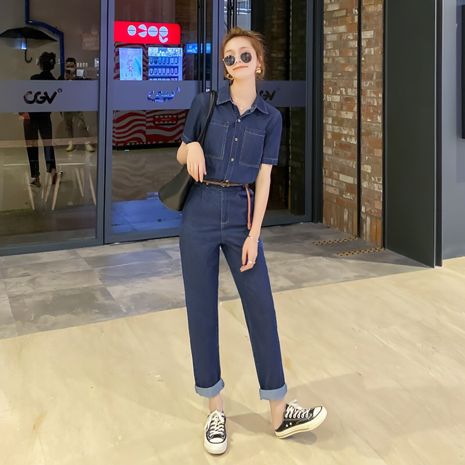 Summer New Short-sleeved Jumpsuit Overall Jeans Clothes Women's