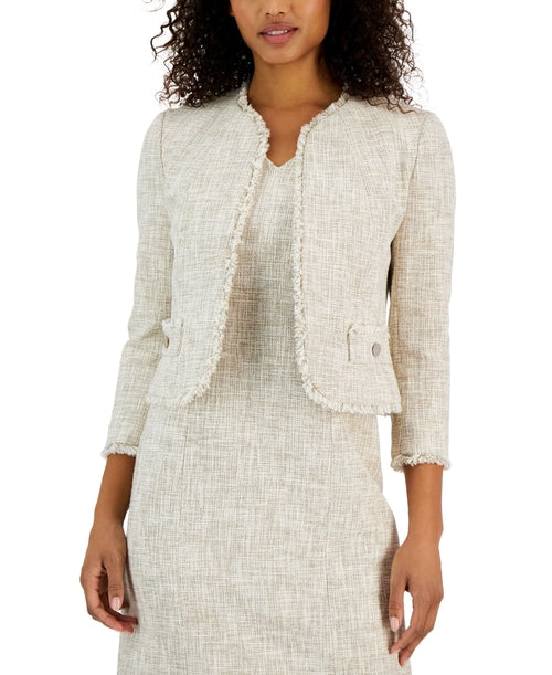 Women's Fringed Open-Front Tweed Tulip Jacket