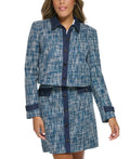 Petite Tweed Button-Front Cropped Blazer