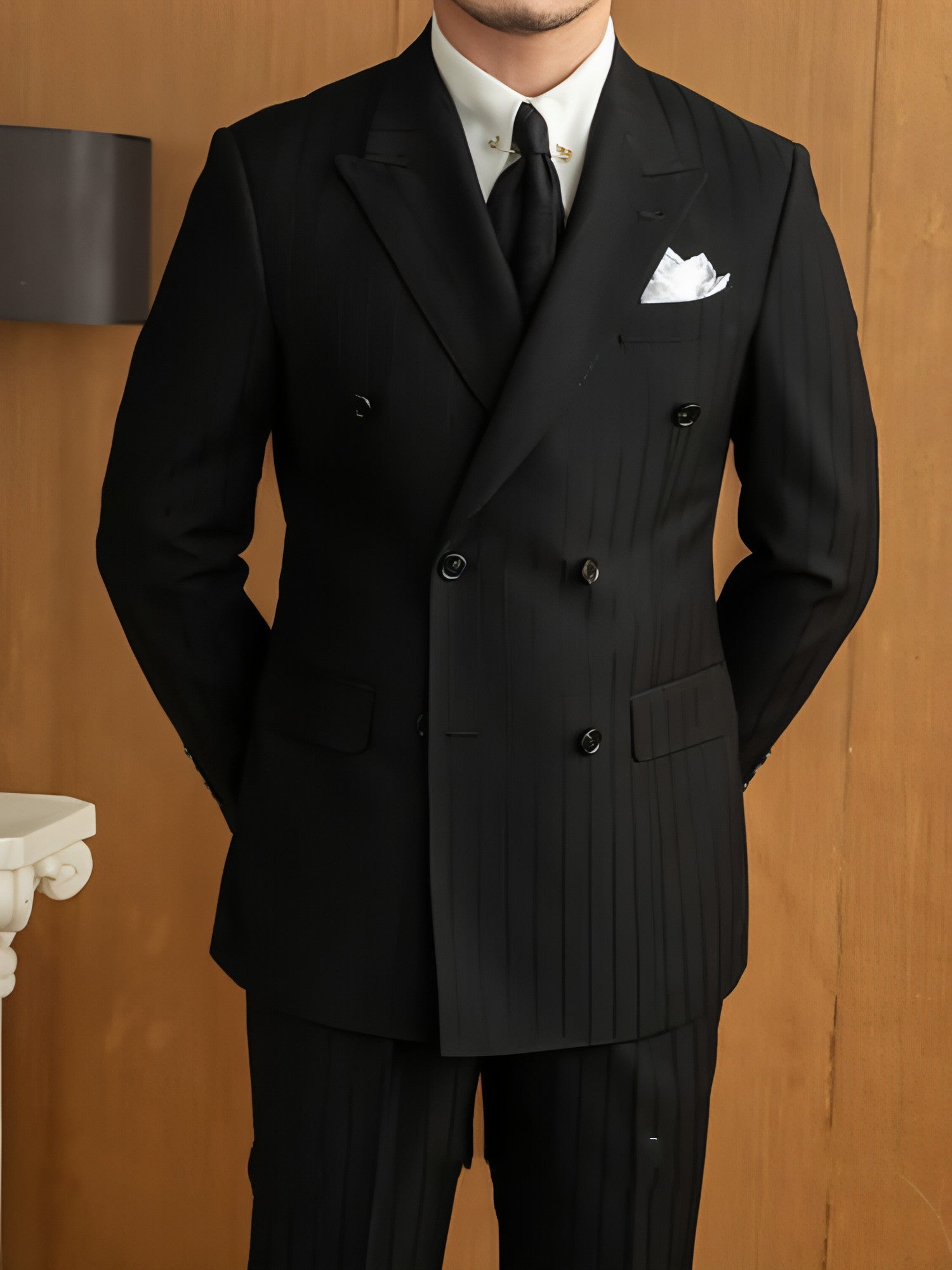 VestraForm™ – Handsome Black Double-Breasted Pinstripe Suit (2 Piece