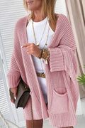 Pink Oversized Fold Over Sleeve Open Front Cardigan.
