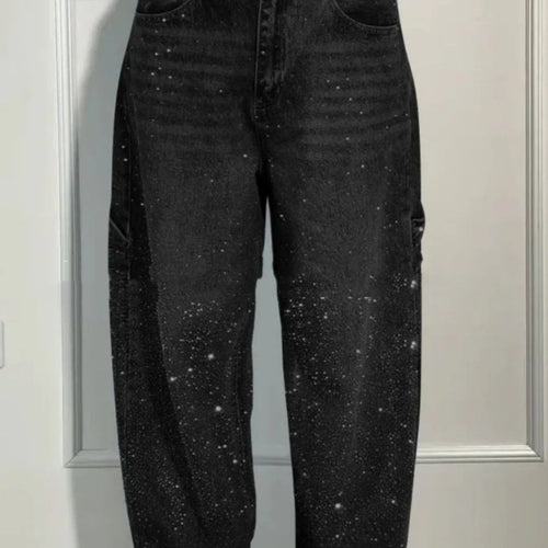 Shiny Straight-Leg Glitter Jeans with Pockets – Wide Leg Pants for