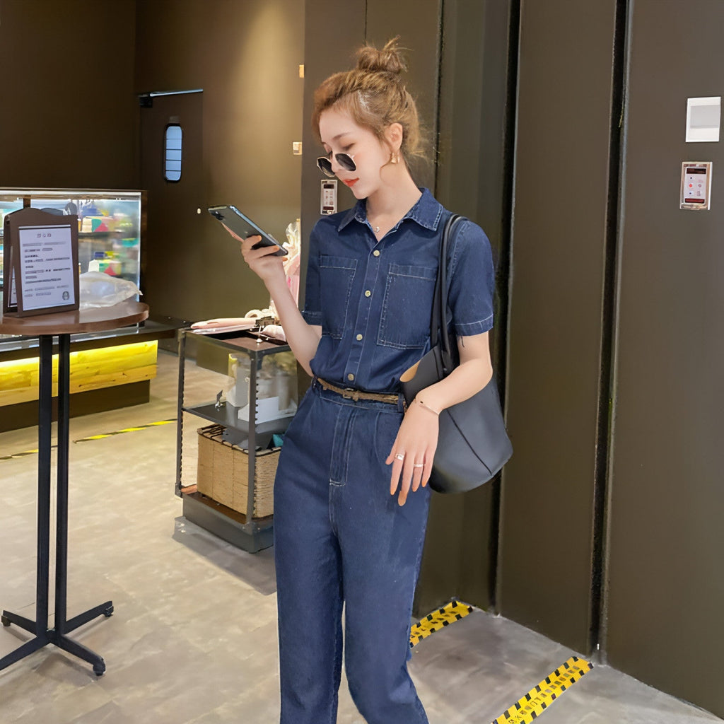 Summer New Short-sleeved Jumpsuit Overall Jeans Clothes Women's
