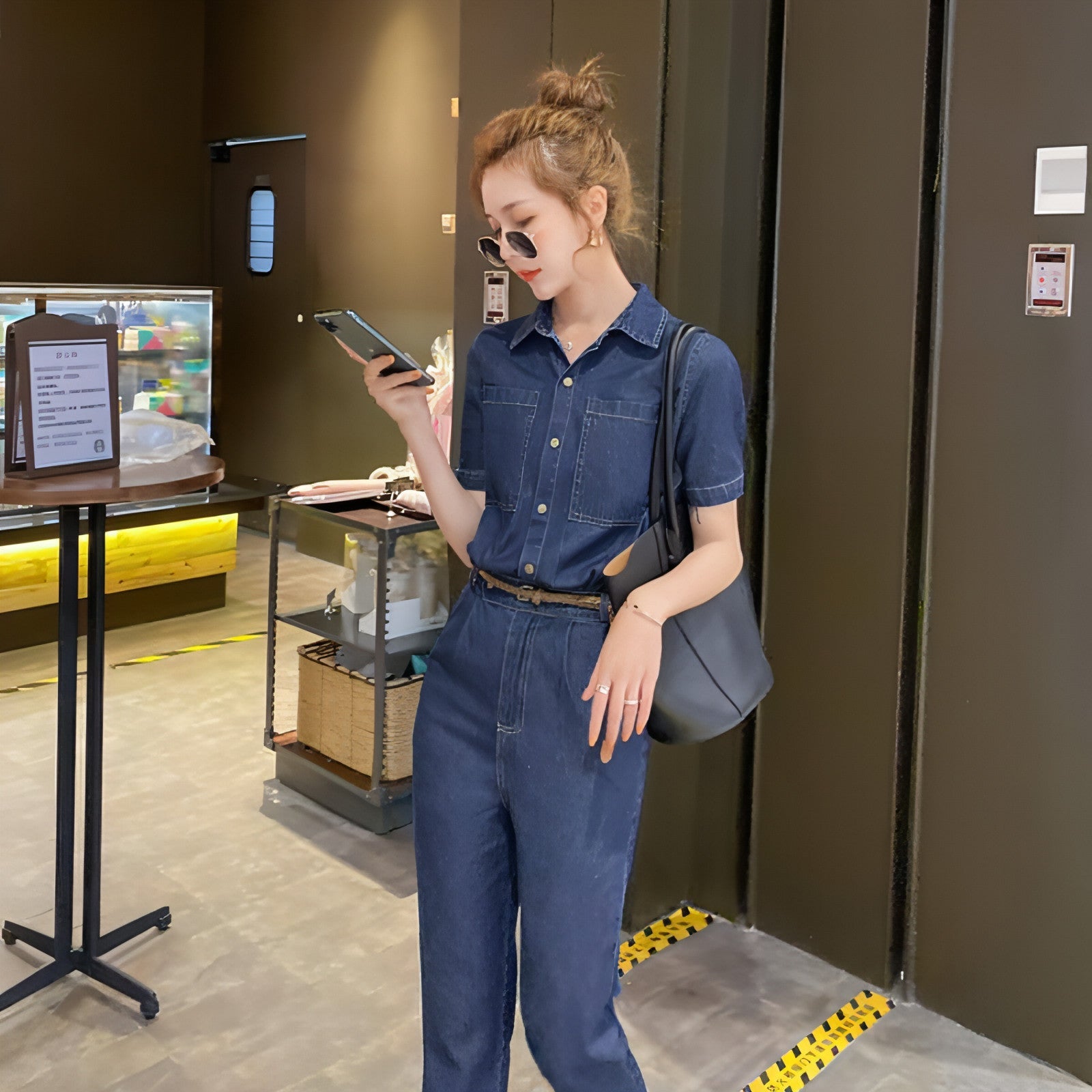 Summer New Short-sleeved Jumpsuit Overall Jeans Clothes Women's