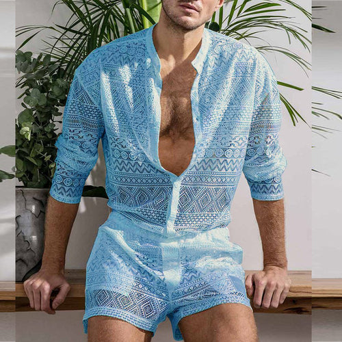 New Arrivals 2022 Men Set Summer Sexy See Through Lace Outfits Beach