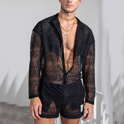 New Arrivals 2022 Men Set Summer Sexy See Through Lace Outfits Beach