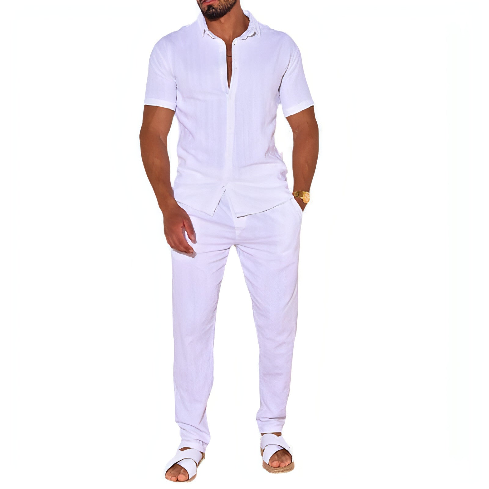 Men's Clothing Linen Suit Shirt Set