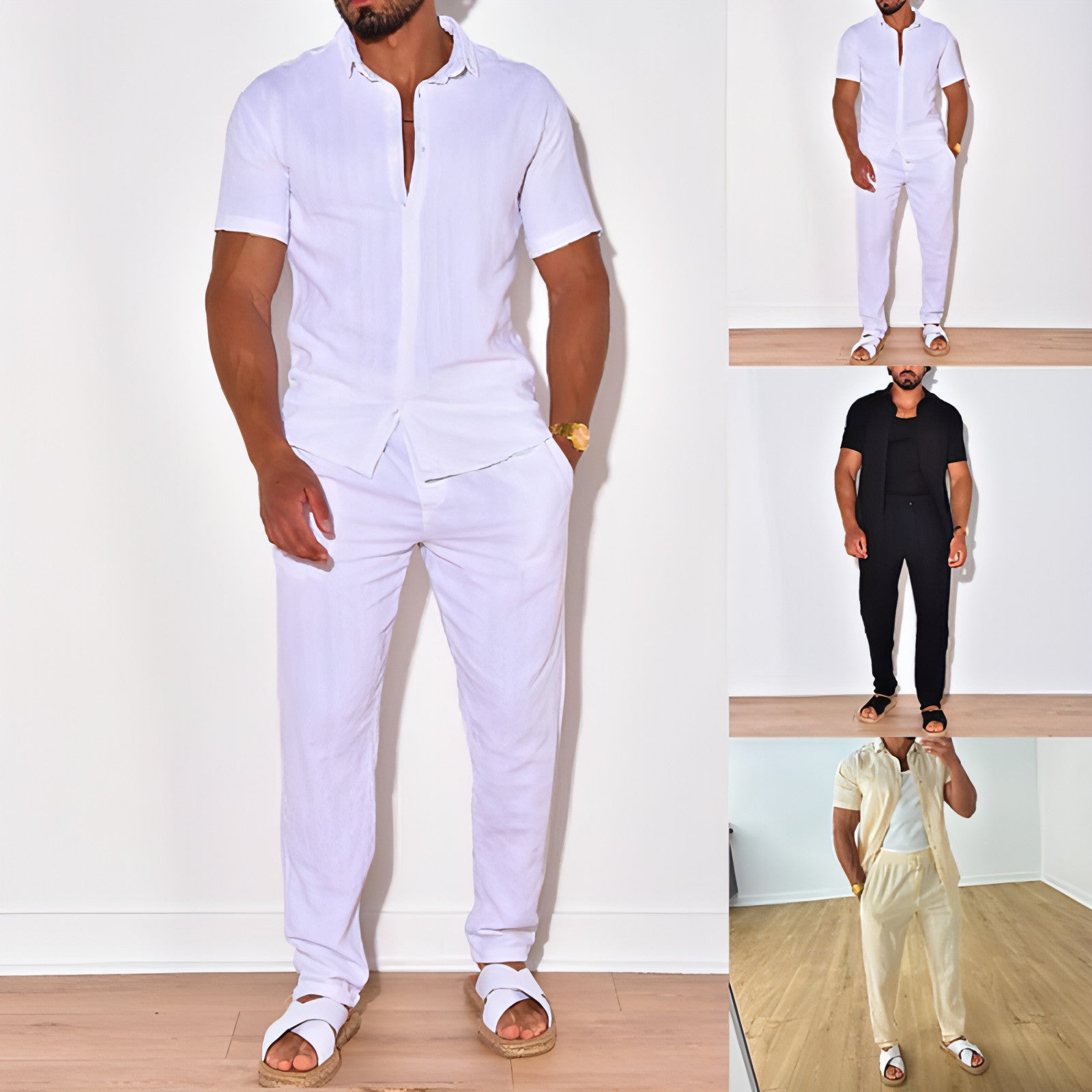Men's Clothing Linen Suit Shirt Set
