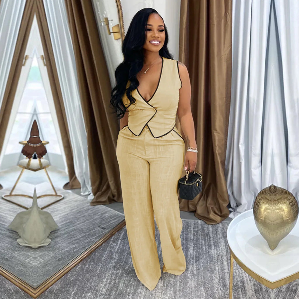 2 Piece Women Sets 2025 Summer Autumn New Arrival Matching Sets Black Color Two Pieces Sets Top Pants Suits Outfits Clothing