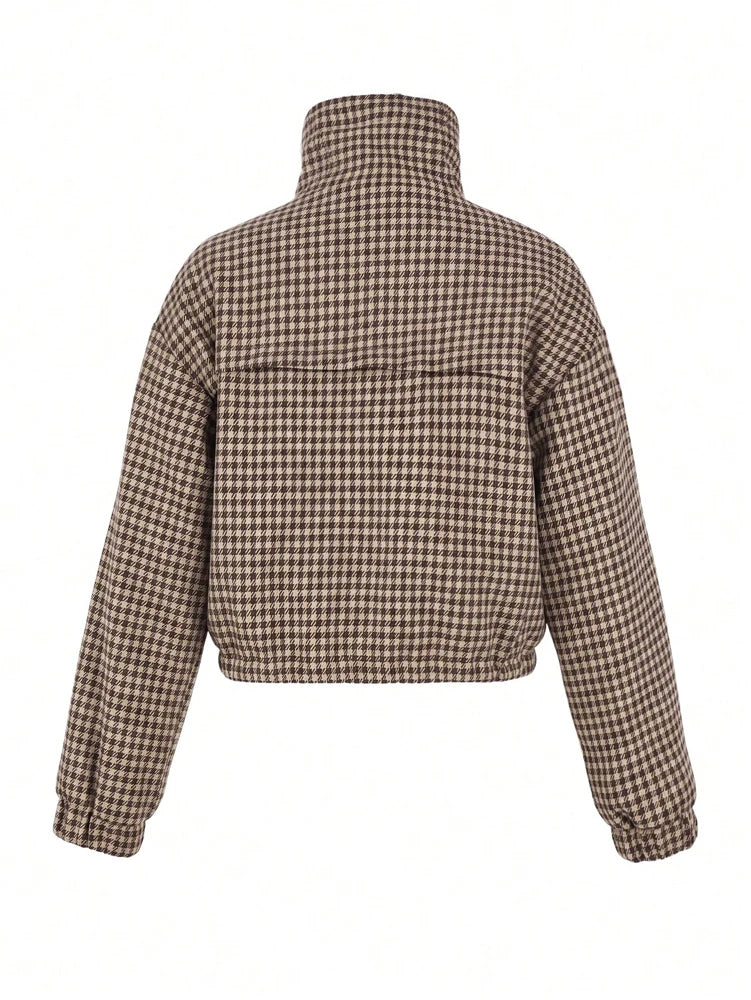 Fall/Winter 2026 New Arrivals: Women's Spring/Fall Casual Houndstooth Cropped Jacket—Fashionable Street Style