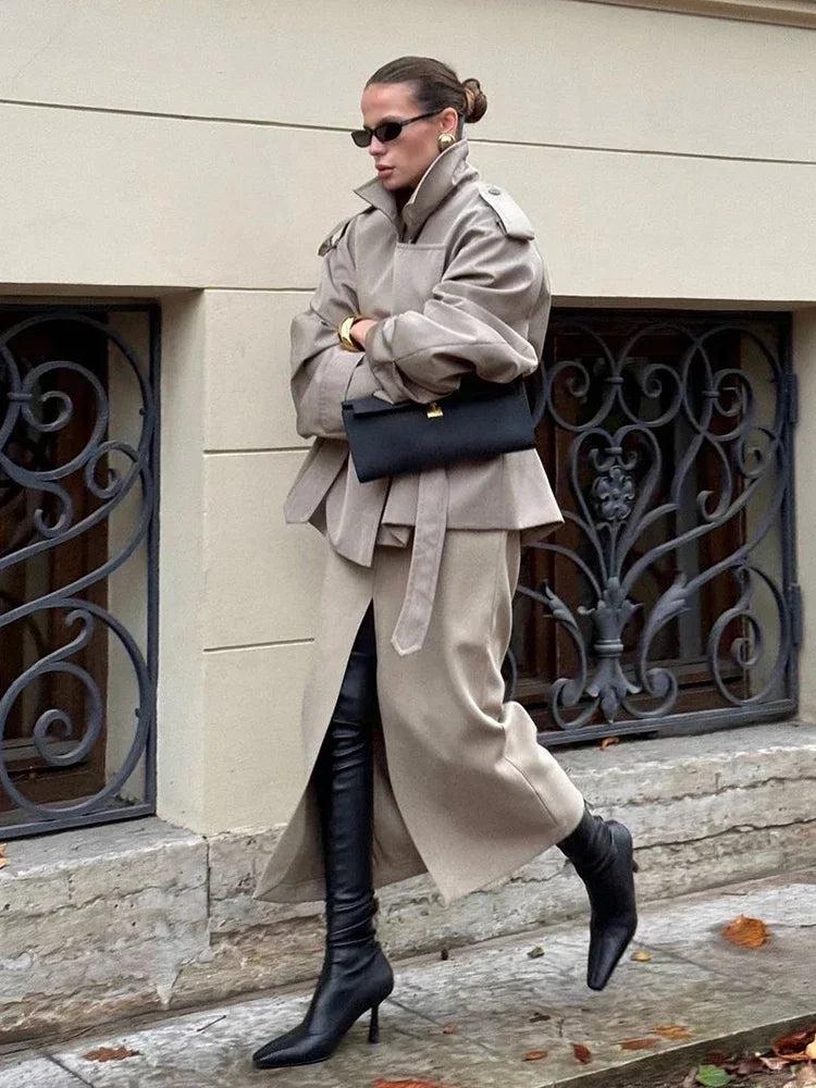 Solid Laepl Lace Up Trench Coat Women Fashion Full Sleeve Waist Cinching Short Windbreak 2026 New Autumn Office Commute Outwear