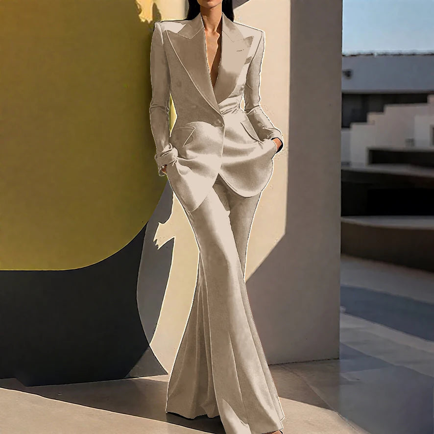 Wedding Guset Suits for Women Elegant Double-breasted Wide Peaked Lapel 2Pieces(Jacket+Pants) Bride Mother Groom Blazer Set