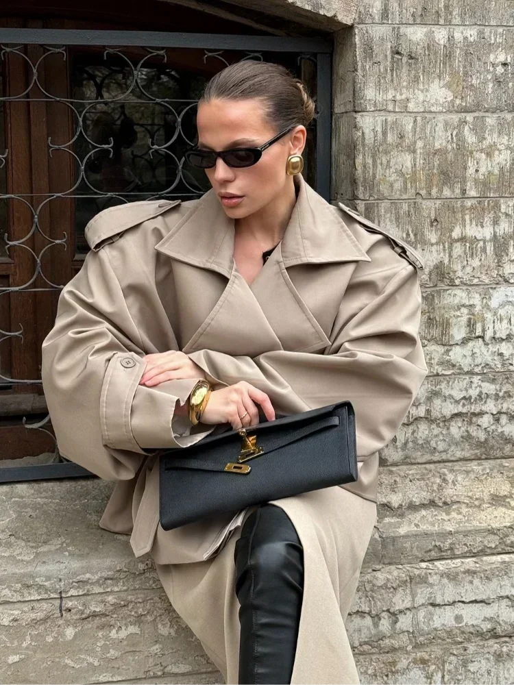 Solid Laepl Lace Up Trench Coat Women Fashion Full Sleeve Waist Cinching Short Windbreak 2026 New Autumn Office Commute Outwear