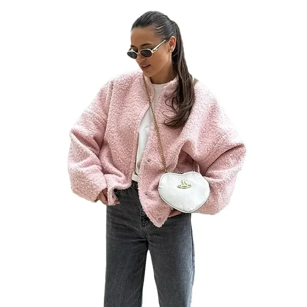 Bornladies Women's Short Fur Jacket  Autumn Winter Thick Loose Casual Chic Cardigan Female Warm Fashion Solid Color Short Coat