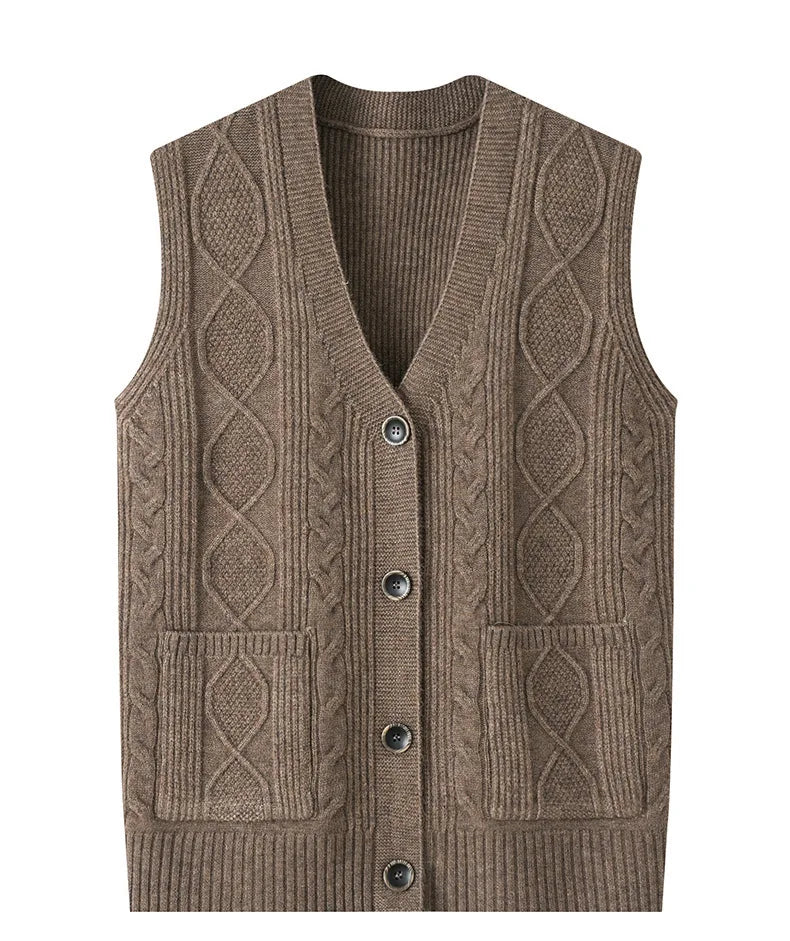 Middle-aged women mother knitted warm vest spring autumn shoulders grandma suit tops thin cardigan elderly woolen horse jacket