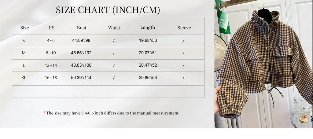Fall/Winter 2026 New Arrivals: Women's Spring/Fall Casual Houndstooth Cropped Jacket—Fashionable Street Style