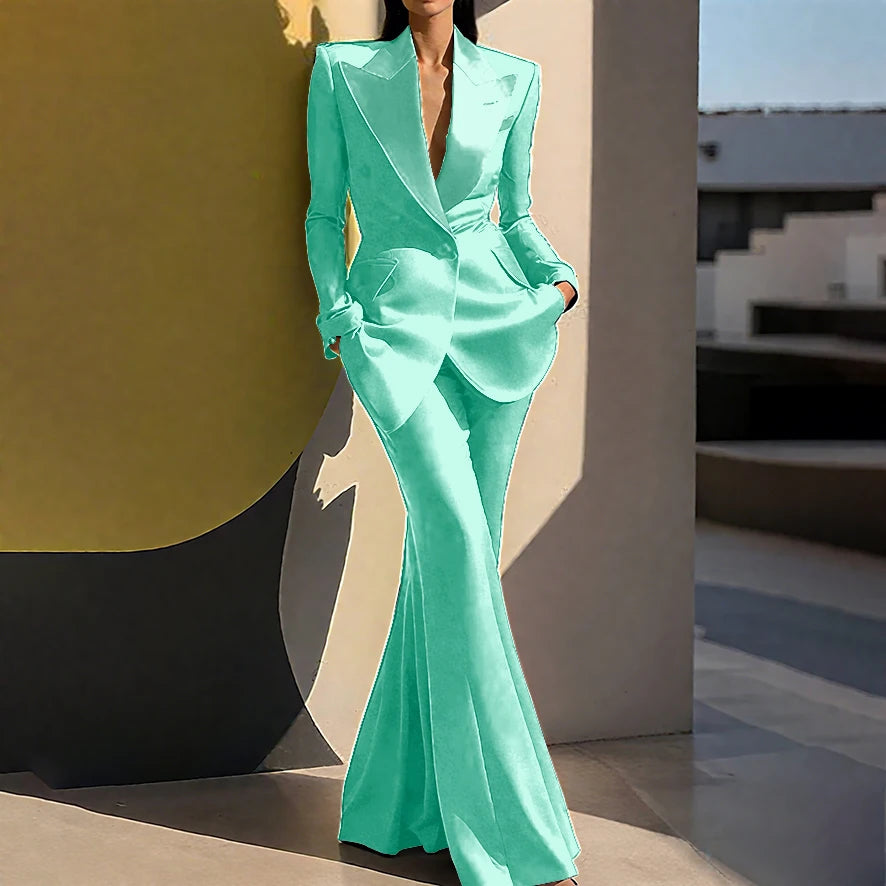 Wedding Guset Suits for Women Elegant Double-breasted Wide Peaked Lapel 2Pieces(Jacket+Pants) Bride Mother Groom Blazer Set