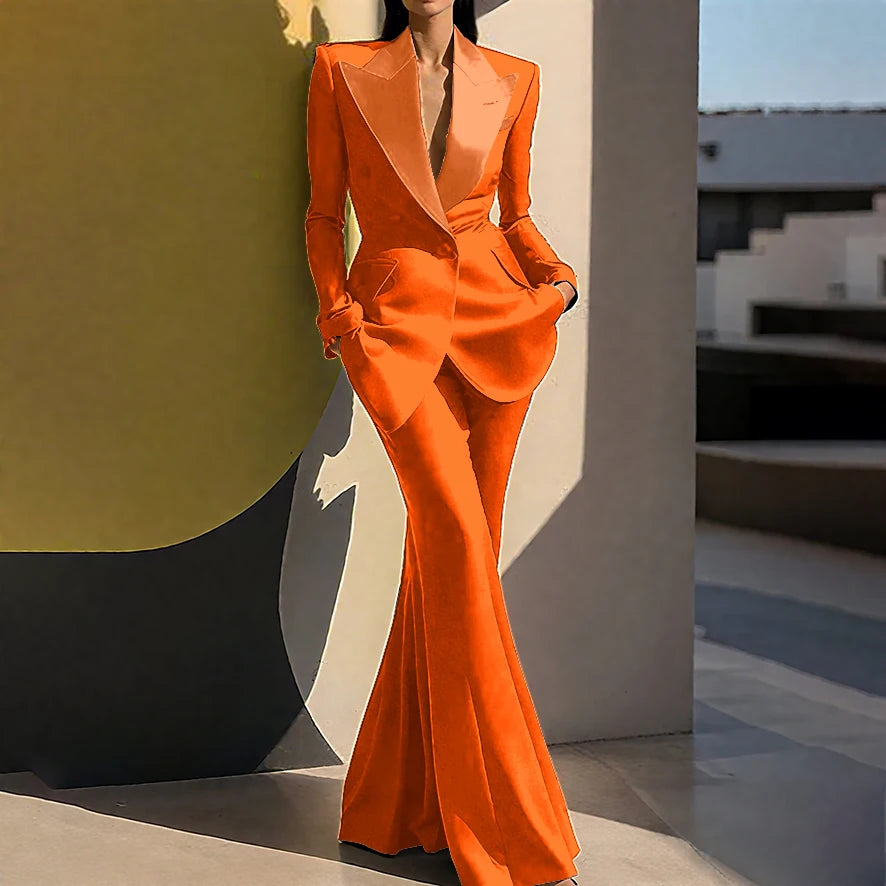 Wedding Guset Suits for Women Elegant Double-breasted Wide Peaked Lapel 2Pieces(Jacket+Pants) Bride Mother Groom Blazer Set