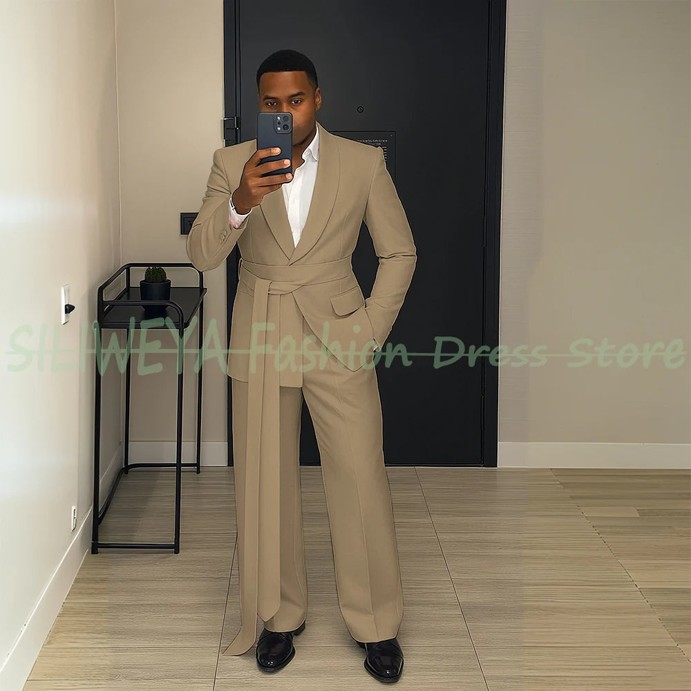 Pink Men's Suit Chic Outfits 2 Pieces Jacket Pants Boutique Male Blazer Set Banquet Custom Luxury Tuxedo