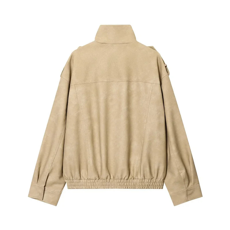 MUJER Suede Bomber Jacket Woman Oversized Demi-season Jackets for Women Outerwears Winter Overcoat Female Zip Women's Jackets