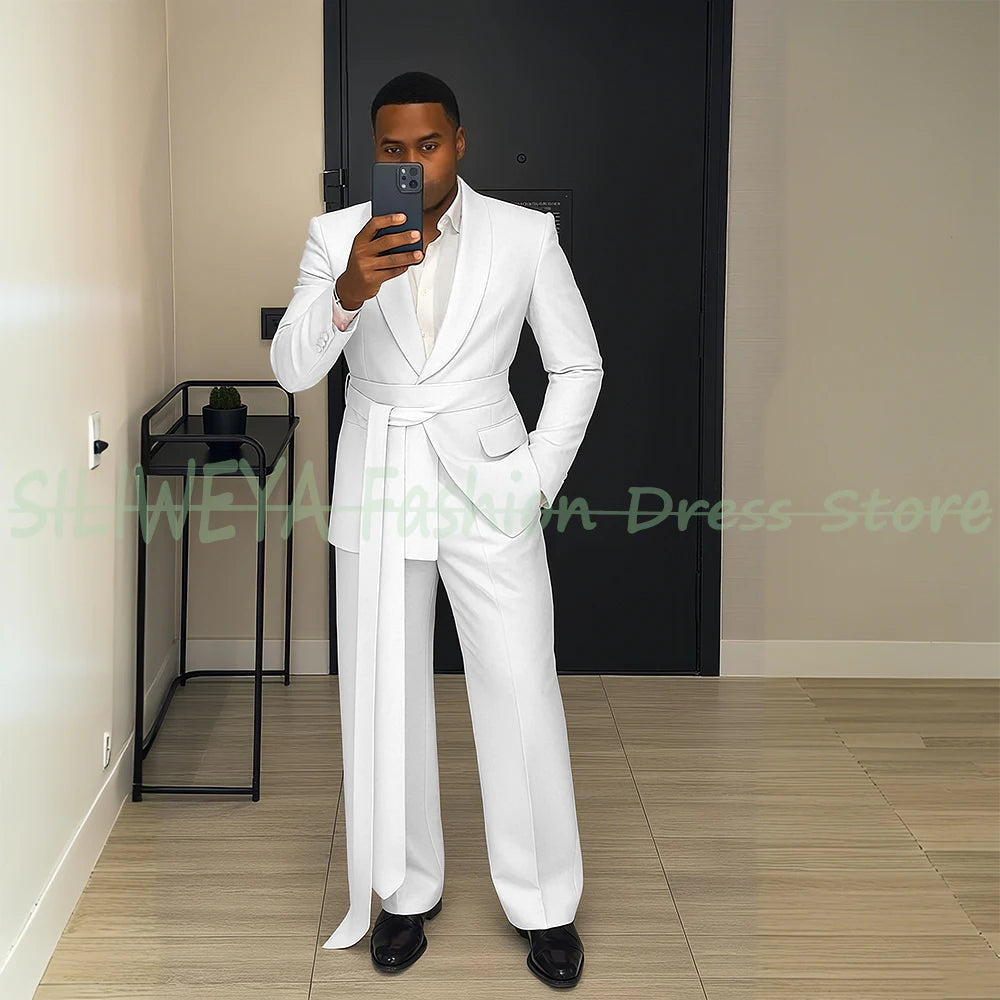 Pink Men's Suit Chic Outfits 2 Pieces Jacket Pants Boutique Male Blazer Set Banquet Custom Luxury Tuxedo