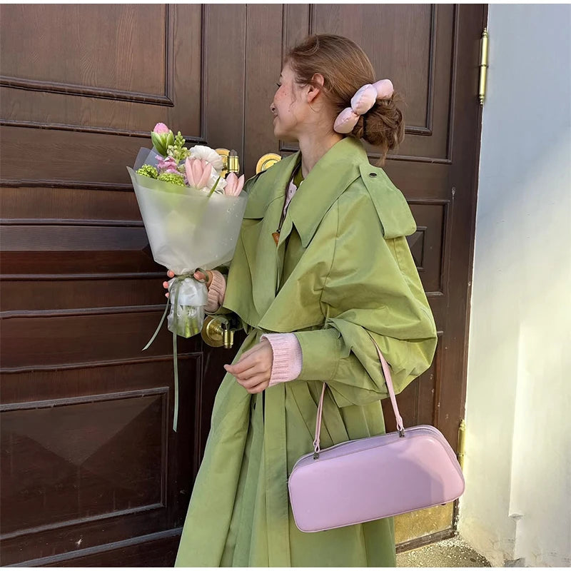 Solid Laepl Lace Up Trench Coat Women Fashion Full Sleeve Waist Cinching Short Windbreak 2026 New Autumn Office Commute Outwear