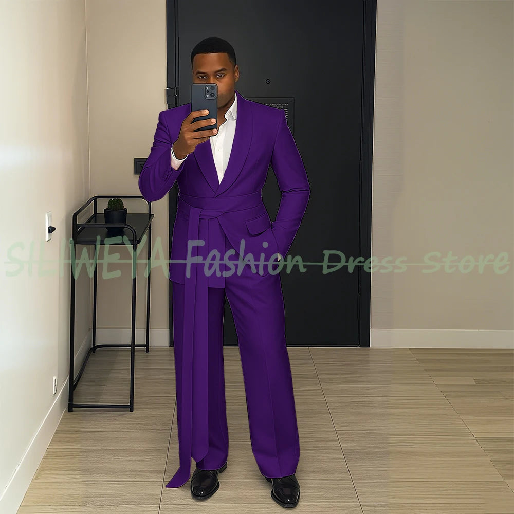 Pink Men's Suit Chic Outfits 2 Pieces Jacket Pants Boutique Male Blazer Set Banquet Custom Luxury Tuxedo
