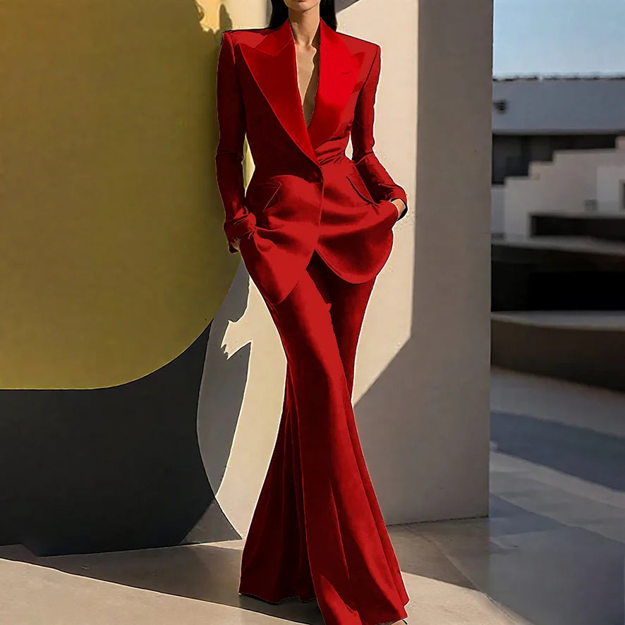 Wedding Guset Suits for Women Elegant Double-breasted Wide Peaked Lapel 2Pieces(Jacket+Pants) Bride Mother Groom Blazer Set