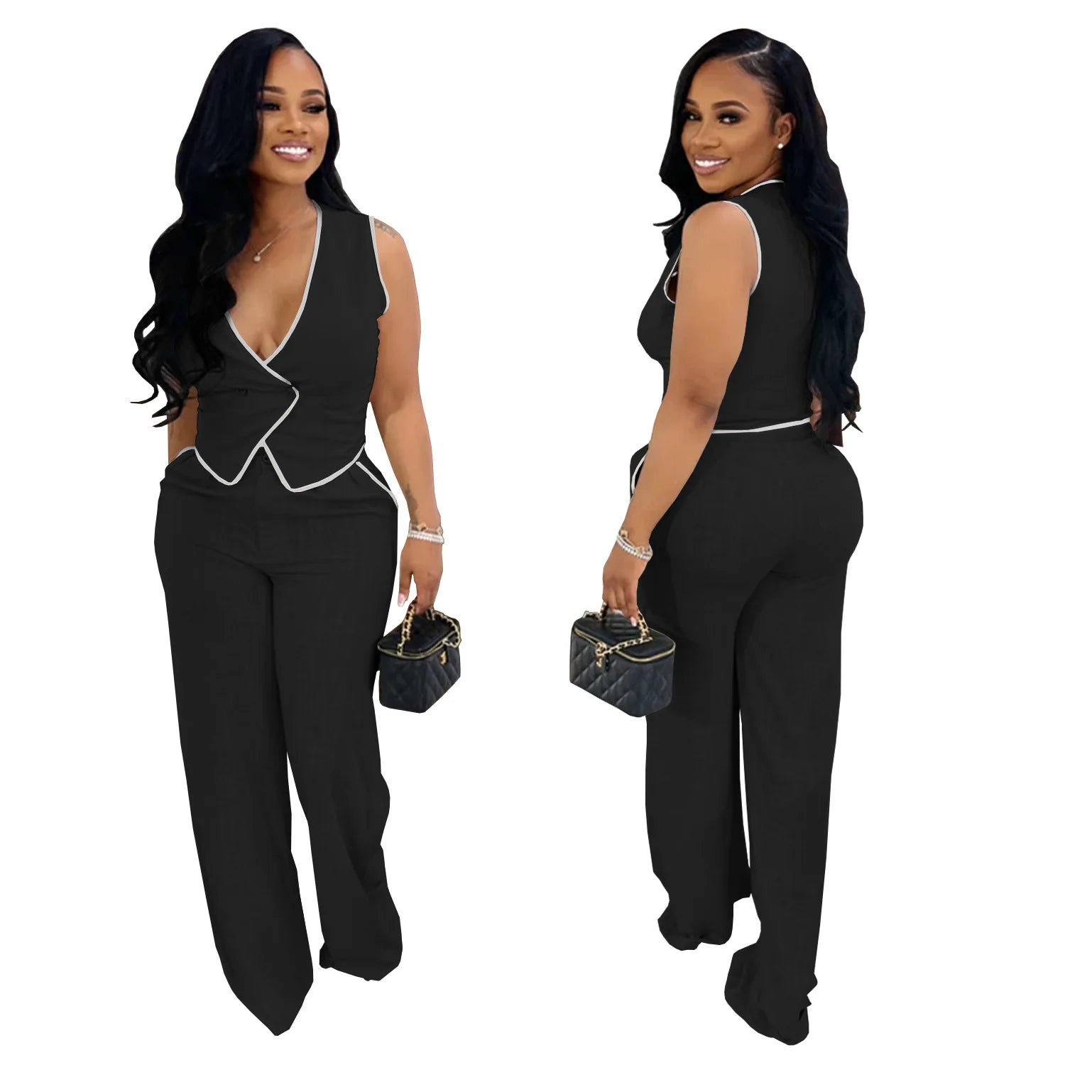 2 Piece Women Sets 2025 Summer Autumn New Arrival Matching Sets Black Color Two Pieces Sets Top Pants Suits Outfits Clothing