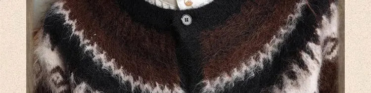 Nordic Style Womens Knitted Cardigan Sweater Alpaca Wool Retro Winter Autumn Color Block Jacquard Long Sleeve Casual Top