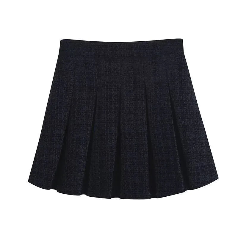 Korean High-End Small Fragrance Style Woolen Skirt Set Women's Autumn Winter Thicken Pleated Short Skirt Two-Piece Set