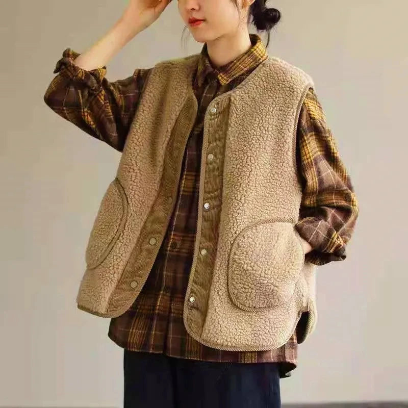 2026 new double-sided wear waistcoat female autumn winter literary