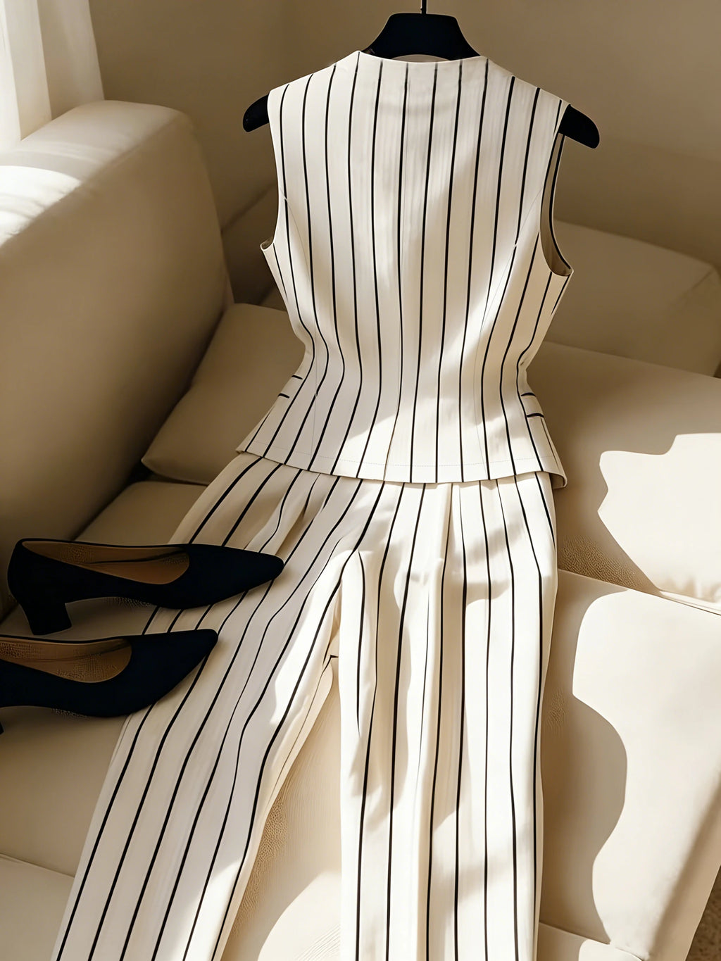 Ladies Elegant Sleeveless Blazer Vest And Wide Leg Pants Set Fashionable Minimalist Top Bottom Ensemble for Women