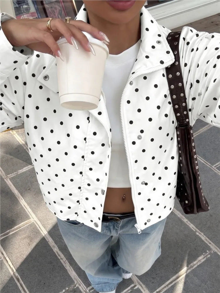 Polka Dot Jacket Casual Loose Lapel Long Sleeve Jacket 2026 Autumn New American Fashion Versatile Women's Jacket