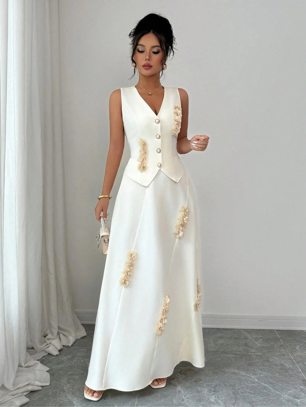 Women's Sleeveless Bodycon Dress Two-Piece Set, Elegant High Waist
