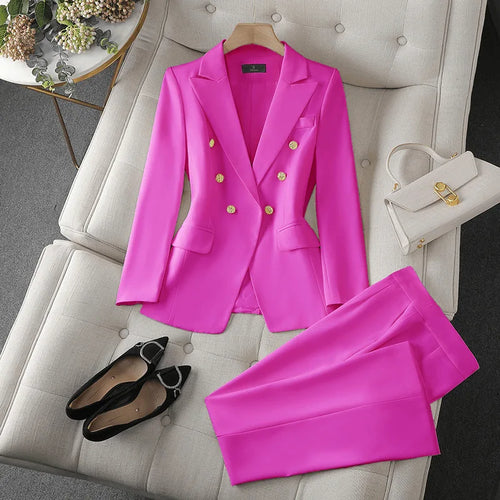 Women's Korean Fashion Two-Piece Set Long Sleeve Blazer And Wide Leg