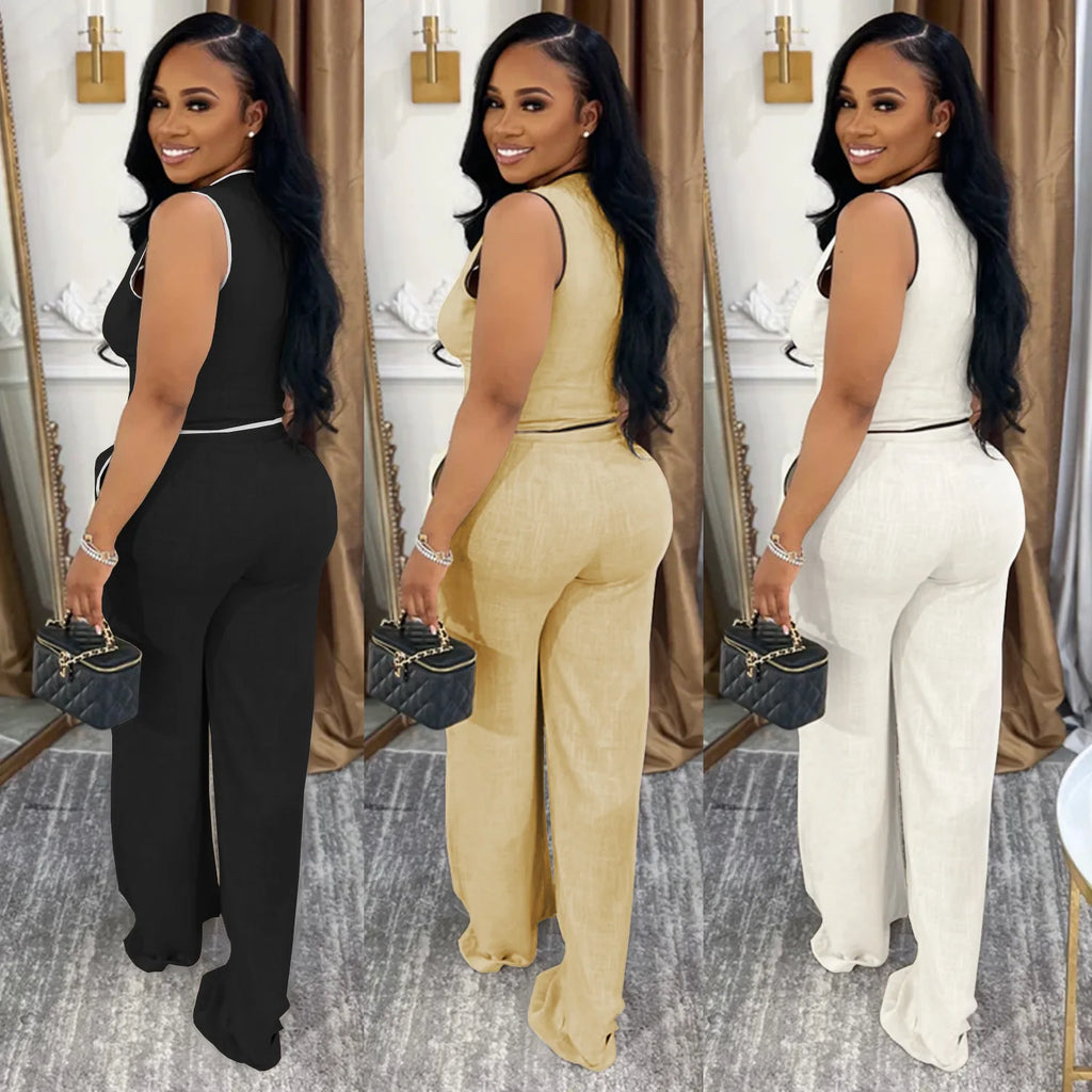 2 Piece Women Sets 2025 Summer Autumn New Arrival Matching Sets Black Color Two Pieces Sets Top Pants Suits Outfits Clothing