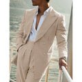 Light Pink Vertical Stripes Suits for Men Two-piece Set Summer Comfortable Linen Cotton Fabric Mens Suit for Casual Beach Party