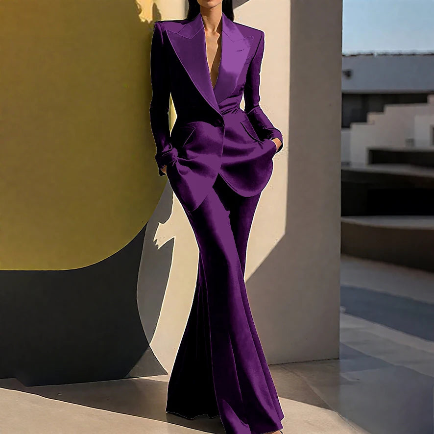 Wedding Guset Suits for Women Elegant Double-breasted Wide Peaked Lapel 2Pieces(Jacket+Pants) Bride Mother Groom Blazer Set