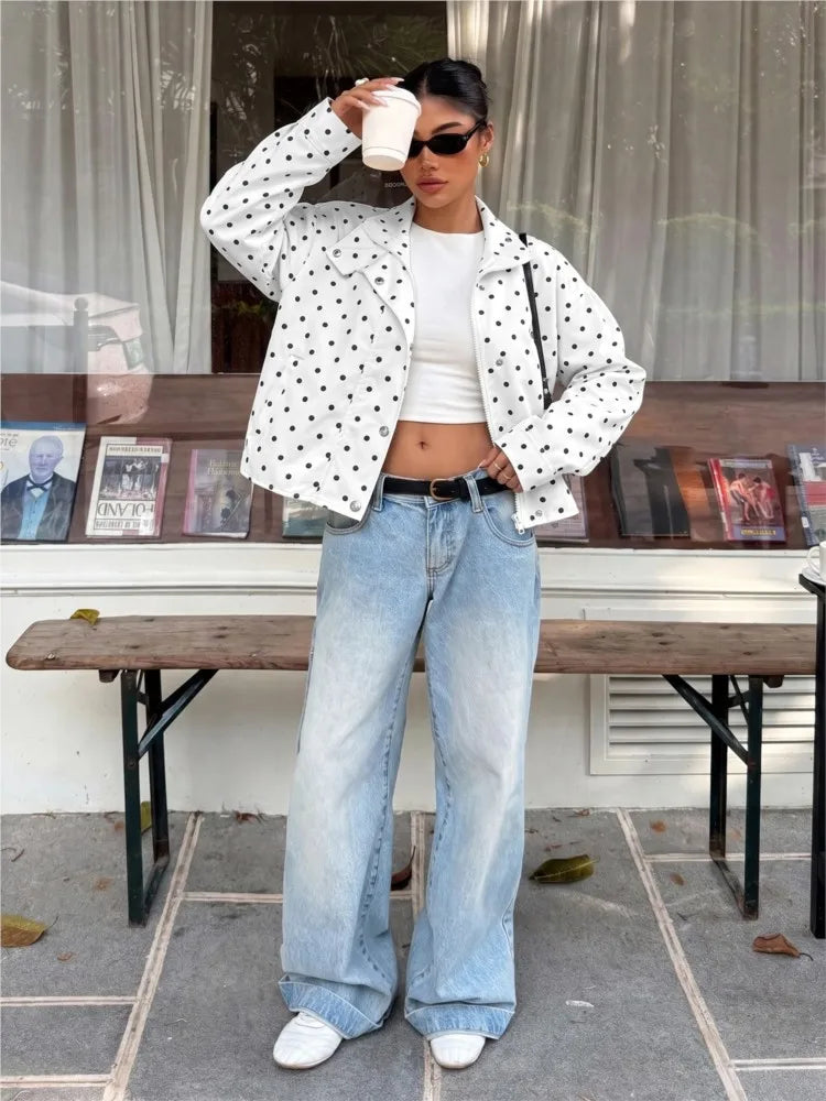 Polka Dot Jacket Casual Loose Lapel Long Sleeve Jacket 2026 Autumn New American Fashion Versatile Women's Jacket