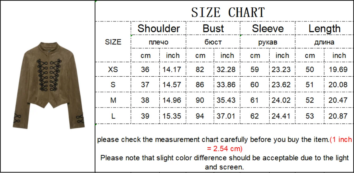 TFMLN 2026 Women Faux Suede Short Jacket Stand Collar Handmade Knot Embroidery Slimming Long Sleeve Outerwear Fashion Retro