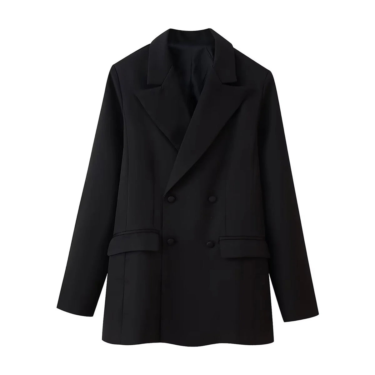 HH Women Double-Breasted Waist-closing Design Slim Blazer+New Fashion Translucent Rear Zipper High Waist Skirt 2-Piece Set