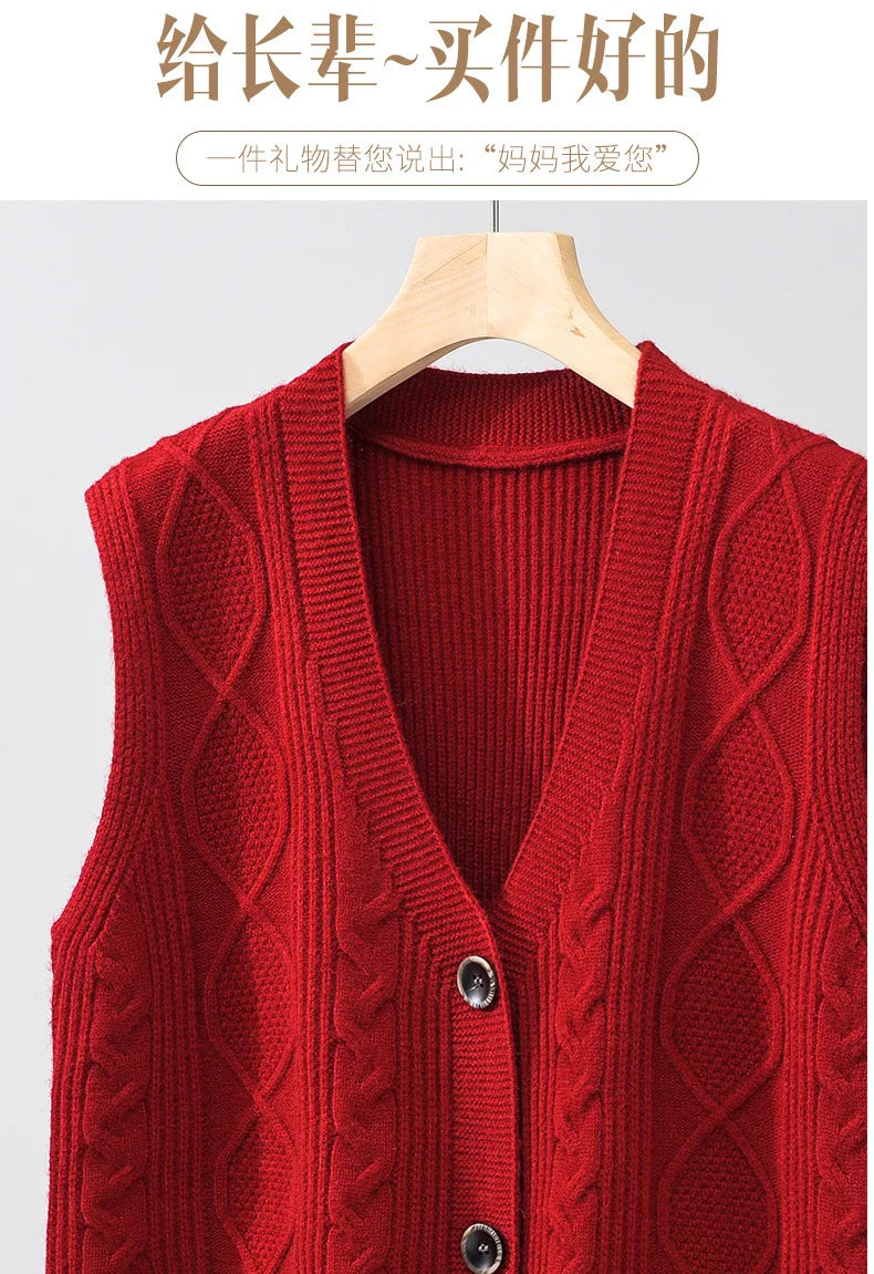 Middle-aged women mother knitted warm vest spring autumn shoulders grandma suit tops thin cardigan elderly woolen horse jacket