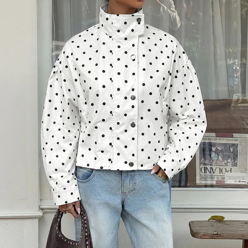 Polka Dot Jacket Casual Loose Lapel Long Sleeve Jacket 2026 Autumn New American Fashion Versatile Women's Jacket