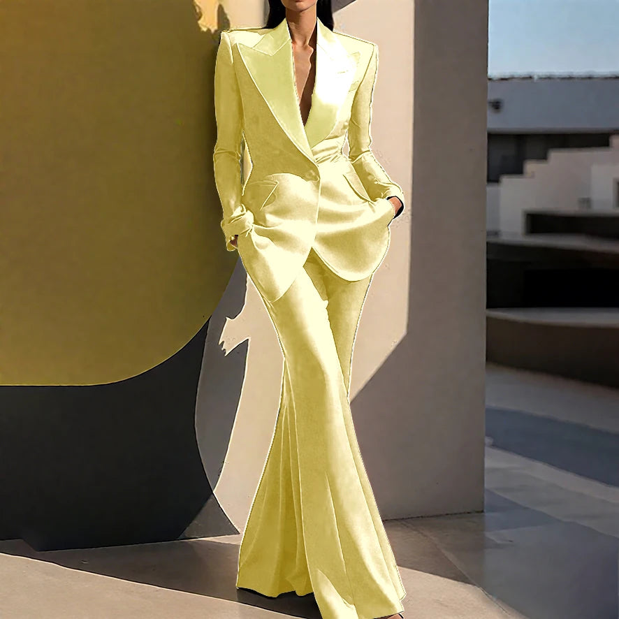 Wedding Guset Suits for Women Elegant Double-breasted Wide Peaked Lapel 2Pieces(Jacket+Pants) Bride Mother Groom Blazer Set