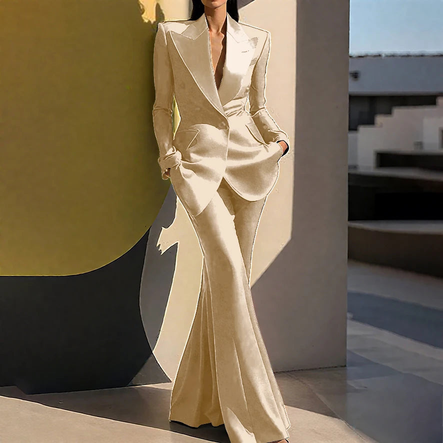 Wedding Guset Suits for Women Elegant Double-breasted Wide Peaked Lapel 2Pieces(Jacket+Pants) Bride Mother Groom Blazer Set