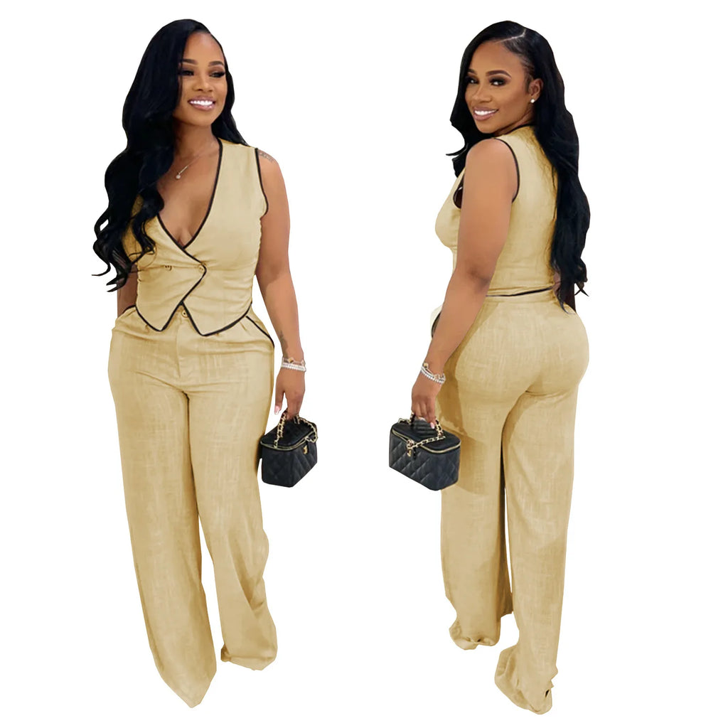 2 Piece Women Sets 2025 Summer Autumn New Arrival Matching Sets Black Color Two Pieces Sets Top Pants Suits Outfits Clothing
