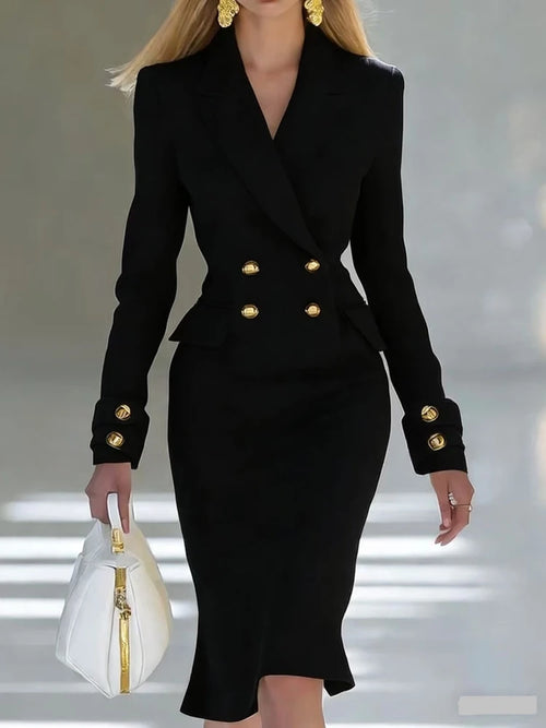 Elegant V-neck Double breasted Blazer Dress Fashion Commute Hight