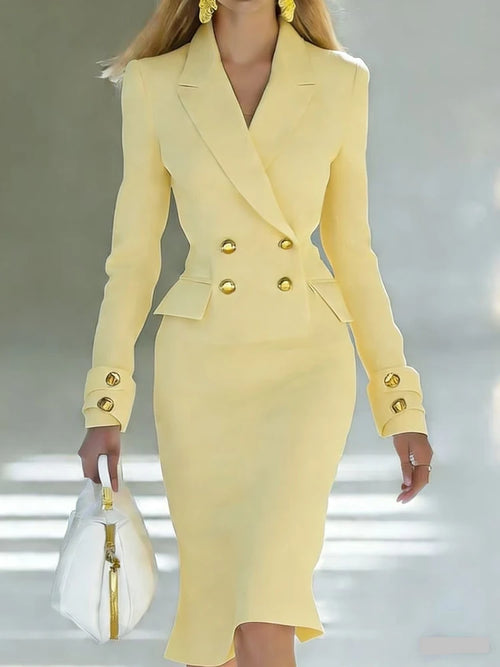 Elegant V-neck Double breasted Blazer Dress Fashion Commute Hight